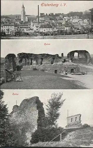 Elsterberg Vogtland Ortsansicht mit Kirche Brugruine Kat. Elsterberg Vogtland