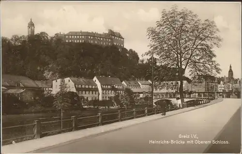 Greiz Thueringen Heinrichsbruecke Oberes Schloss Trinks Postkarte Kat. Greiz