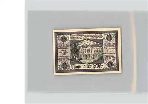 Greiz Thueringen 75 Pfennig Gutschein Schloss Wappen Sommerpalais Kat. Greiz