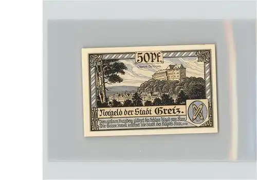 Greiz Thueringen 50 Pfennig Gutschein Schloss Wappen Kat. Greiz