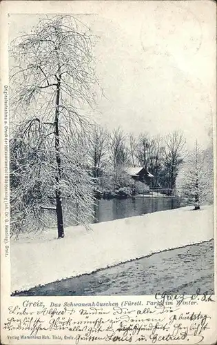 Greiz Thueringen Schwanenhaeuschen Fuerstlicher Park im Winter Kat. Greiz