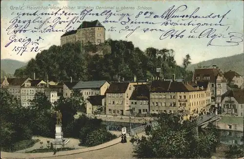 Greiz Thueringen Heinrichsbruecke Elster Kaiser Wilhelm Denkmal Schloss Kat. Greiz