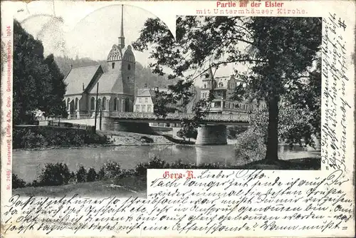 Gera Partie an der Elster Bruecke Untermhaeuser Kirche Kat. Gera