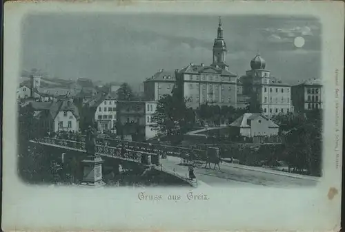 Greiz Thueringen Fuerstliches Unteres Schloss Bruecke Kaiser Wilhelm Denkmal im Mondschein Kat. Greiz