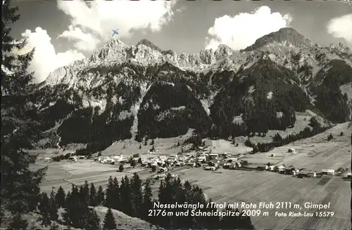 Nesselwaengle Tirol Panorama mit Rote Fluh Gimpel Schneidspitze Kat. Nesselwaengle