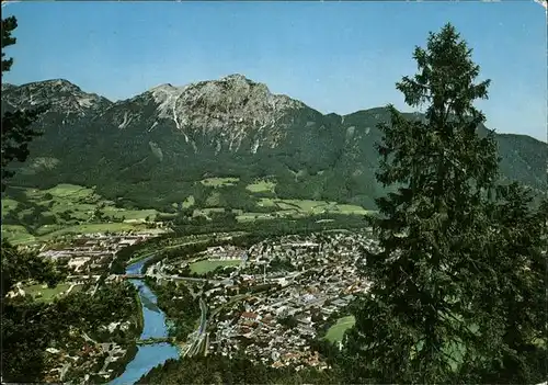 Bad Reichenhall Panorama mit Fluss Berge Kat. Bad Reichenhall