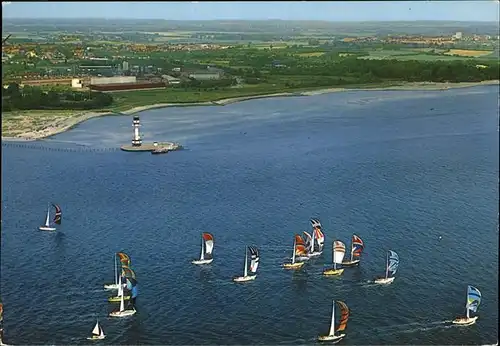 Kiel Fliegeraufnahme mit Friedrichsdorfer Leuchtturm Segelboote Kat. Kiel