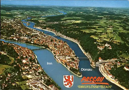 Passau Fliegeraufnahme Dreifluessestadt Inn Donau Bruecken Kat. Passau