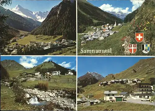 Samnaun Dorf Samnauntal Compatsch Raveisch Laret Panorama Alpen Wappen Kat. Samnaun Dorf
