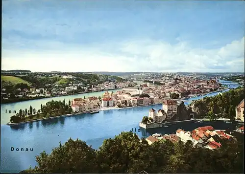 Passau Fliegeraufnahme Panorama Donau Inn Ilz Dreifluessestadt Wappen Kat. Passau