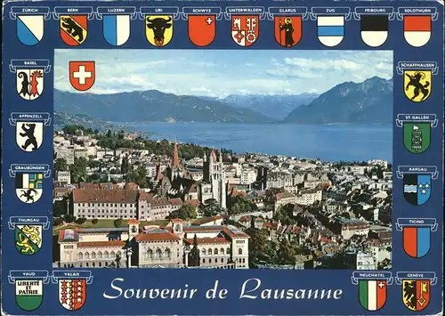 Lausanne VD Fliegeraufnahme Panorama mit Genfersee Wappen / Lausanne /Bz. Lausanne City