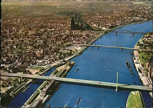 Koeln Rhein Fliegeraufnahme Severinbruecke Deutzer Bruecker Hohenzollernbruecke Dom Kat. Koeln