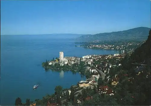 Montreux VD Fliegeraufnahme Panorama mit Genfersee / Montreux /Bz. Vevey