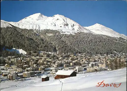 Davos GR Panorama im Schnee Schatzalp Strela Schiahorn Kat. Davos