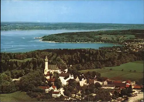 Kloster Andechs Fliegeraufnahme Panorama mit Ammersee Kat. Andechs
