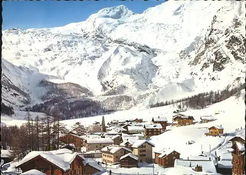 Saas Fee Panorama im Schnee mit Alphubel Feegletscher Laengfluh Kat. Saas Fee