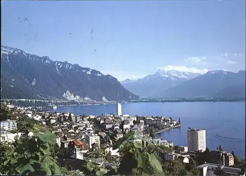 Montreux VD Panorama mit Genfersee Alpen / Montreux /Bz. Vevey