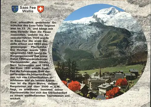 Saas Fee Panorama mit Alphubel Wappen Kat. Saas Fee