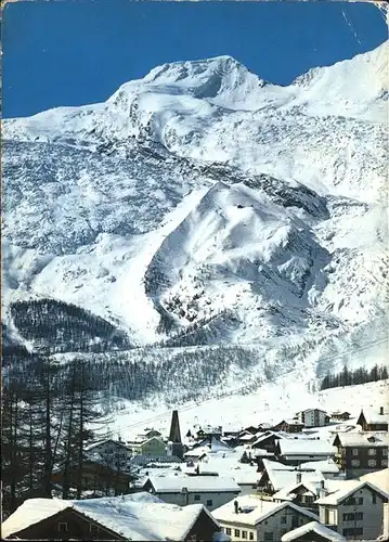 Saas Fee Panorama im Schnee mit Alphubel Langfluh Spielboden Kat. Saas Fee