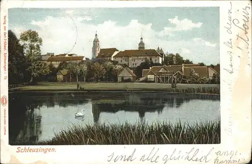 Schleusingen Teilansicht Teich Schwan Kat. Schleusingen