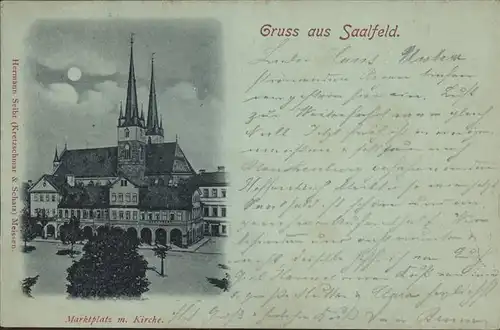 Saalfeld Saale Marktplatz mit Kirche Kat. Saalfeld