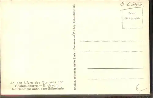 dd37469 Saaletalsperre Stausee Blick vom Heinrichstein nach Silberknie Kategorie. Burgk Alte Ansichtskarten