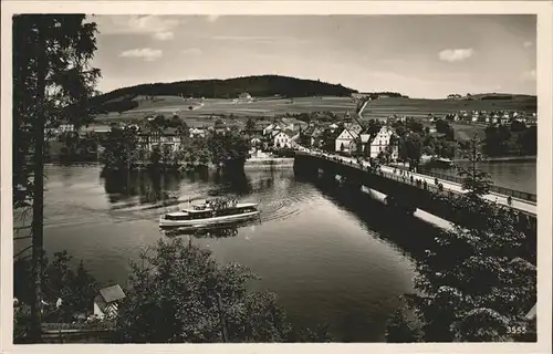 Saalburg Saale Panorama mit Bruecke Schiff Kat. Saalburg Ebersdorf