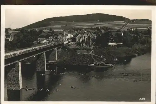 Saalburg Saale Bleiloch Saaletalsperre Bruecke Stausee Schiffe Ruderboote Kat. Saalburg Ebersdorf