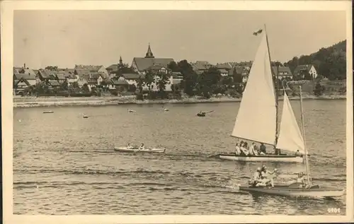 Saalburg Saale Stadtpanorama mit Segelbooten Kat. Saalburg Ebersdorf