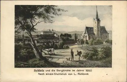 Schleiz Bergkirche um 1850 Stahlstich von Rohbock Kat. Schleiz