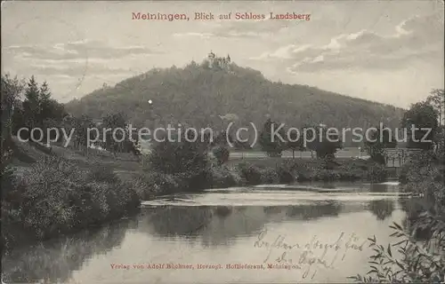 Meiningen Thueringen Blick auf Schloss Landsberg Uferpartie an der Werra Kat. Meiningen