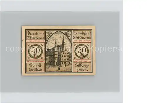 Hildburghausen 50 Pfennig Gutschein Rathaus Wappen Kat. Hildburghausen