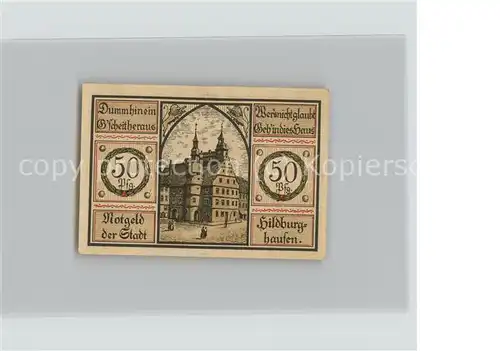 Hildburghausen 50 Pfennig Gutschein Rathaus Wappen Kat. Hildburghausen