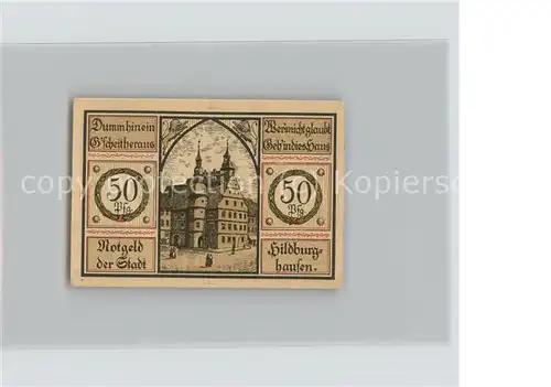 Hildburghausen 50 Pfennig Gutschein Rathaus Wappen Kat. Hildburghausen