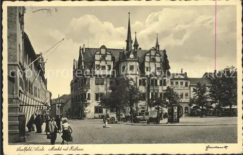 Saalfeld Saale Markt mit Rathaus (Sehr klarer Werbestempel) Kat. Saalfeld