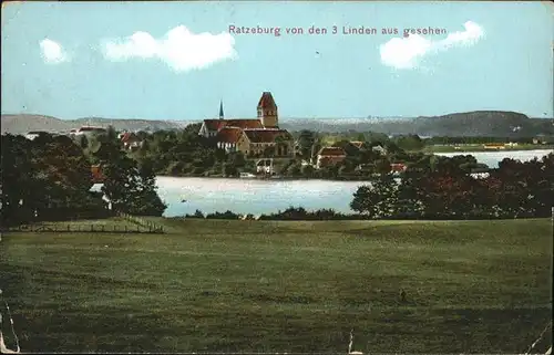 Ratzeburg Blick von den 3 Linden aus gesehen See Kirche Kat. Ratzeburg