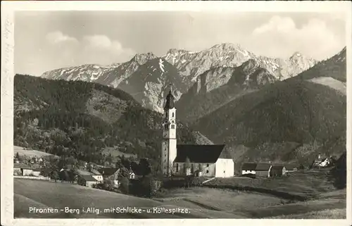 Pfronten Ortsansicht mit Kirche Schlickespitze Koellespitze Allgaeuer Alpen Kat. Pfronten