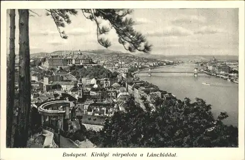 Budapest Kiralyi varpalota a Lanchiddal Koeniglicher Palast Kettenbruecke Kat. Budapest