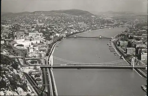 Budapest Fliegeraufnahme Donau Bruecke Kat. Budapest