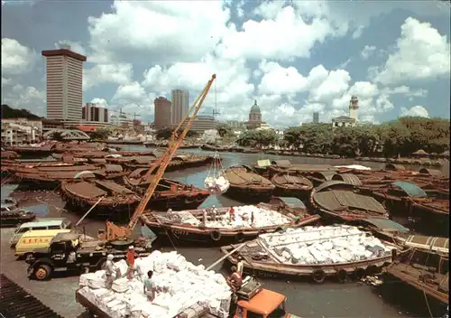 Singapore Scene of sampans bumboats river banks Kat. Singapore