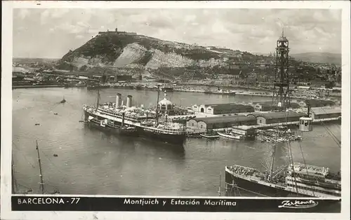 Barcelona Cataluna Montjuich y Estacion Martima Puerto Barco Kat. Barcelona