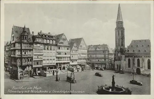 Frankfurt Main Roemerberg mit Nicolaikirche u.Gerechtigkeitsbrunnen Kat. Frankfurt am Main