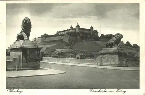 Wuerzburg Loewenbruecke u.Festung Kat. Wuerzburg