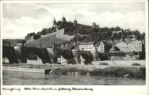 Wuerzburg Alte Mainbruecke u.Festung Marienberg Kat. Wuerzburg
