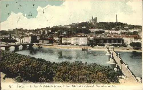 Lyon France Pont du Palais de Justice Pont Tilsitt Coteau de Fourviere Kat. Lyon