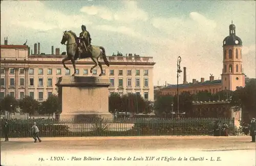 Lyon France Place Bellecour Statue de Louis XIV et Eglise de la Charite Kat. Lyon