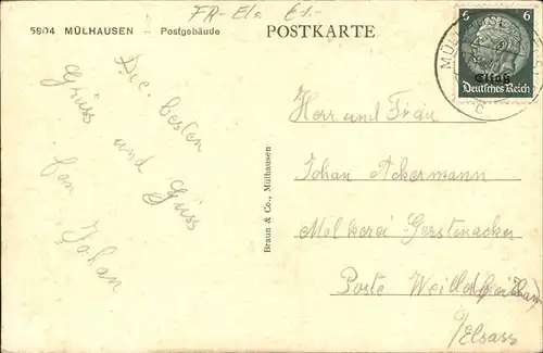 Muelhausen Elsass Postgebaeude Kat. Mulhouse