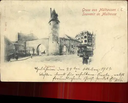 Muelhausen Elsass Bollwerkturm Strassenbahn Kat. Mulhouse