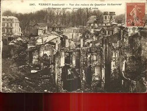 Verdun Meuse bombarde Ruines du Quartier St. Sauveur Stempel auf AK Kat. Verdun