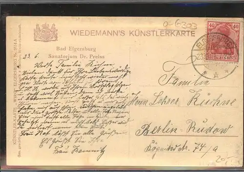 Verlag Wiedemann WIRO Nr. 3554 A Bad Elgersburg Sanatorium Dr. Preiss Kat. Verlage